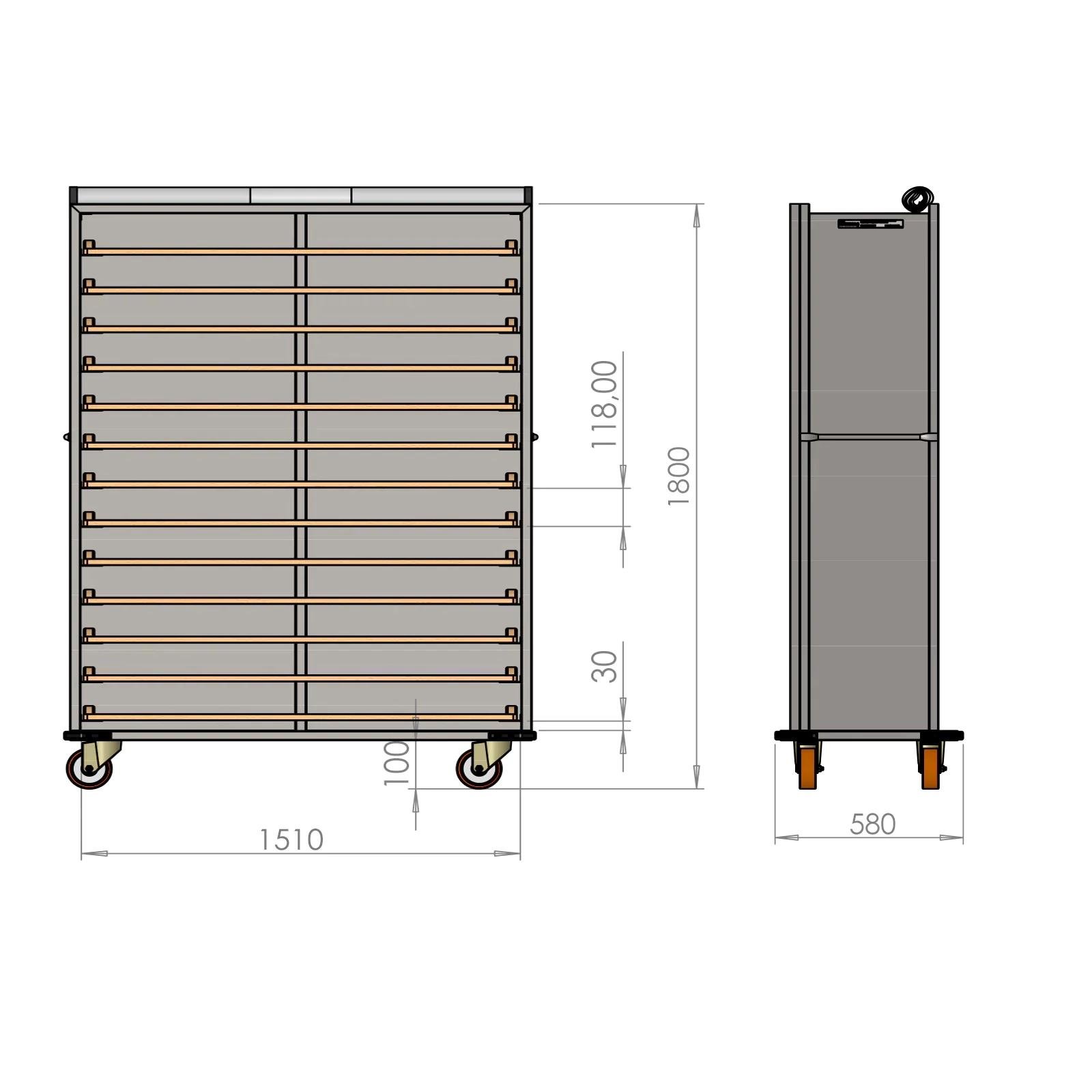 Нержавеющая тележка для деревянных противней закрытого типа 40×180 см — изображение 3