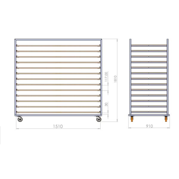 Нержавеющая тележка для деревянных противней 80×150 см