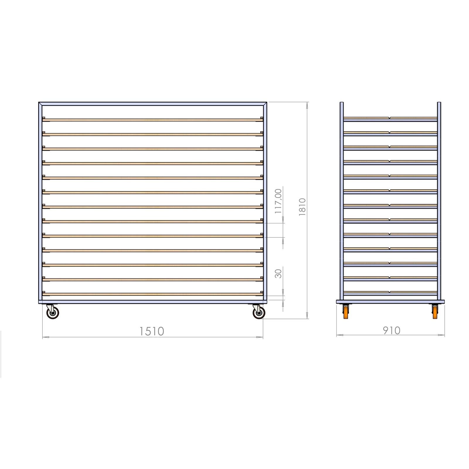 Нержавеющая тележка для деревянных противней 80×150 см — изображение 2